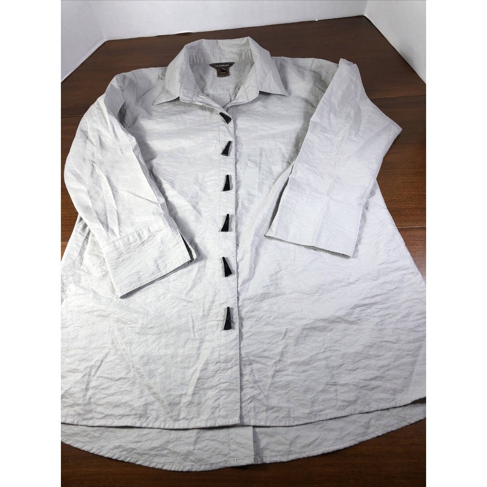 Multiples Tunic Women Sz M Gray Button Front Collared Blouse Jacket